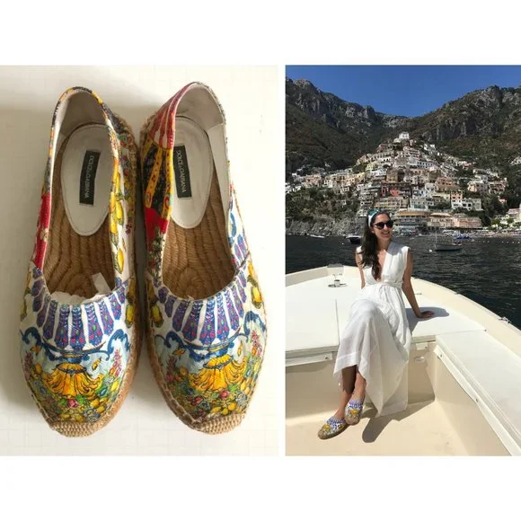 Dolce and Gabbana floral lemon scarf caretto print jacquard espadrilles - Picture 1 of 12